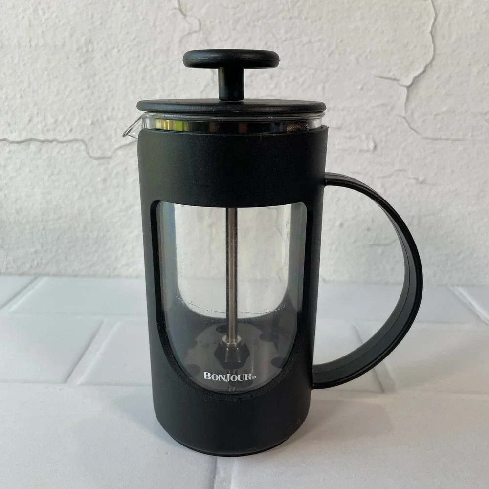 Bonjour Mini French Press Coffee Maker Black Borosilicate Glass 3 Cup Small 7in